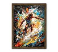 Artery8 Surfer Surfing on Crashing Waves Splatter Paint Artwork Framed Wall Art Print 18X24 Inch