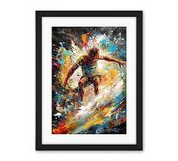 Artery8 Surfer Surfing on Crashing Waves Splatter Paint Artwork Framed Wall Art Print 18X24 Inch