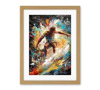 Artery8 Surfer Surfing on Crashing Waves Splatter Paint Artwork Framed Wall Art Print 18X24 Inch