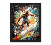 Artery8 Surfer Surfing on Crashing Waves Splatter Paint Artwork Framed Wall Art Print 18X24 Inch