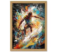 Artery8 Surfer Surfing on Crashing Waves Splatter Paint Artwork Framed Wall Art Print A4