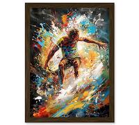 Artery8 Surfer Surfing on Crashing Waves Splatter Paint Artwork Framed Wall Art Print A4 in Brown Artery8 Brown
