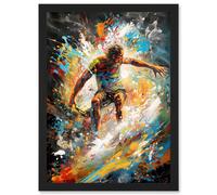 Artery8 Surfer Surfing on Crashing Waves Splatter Paint Artwork Framed Wall Art Print A4 in Black Artery8 Black