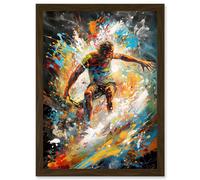 Artery8 Surfer Surfing on Crashing Waves Splatter Paint Artwork Framed Wall Art Print A4 in Brown Artery8 Brown
