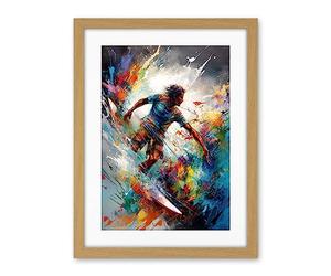 Artery8 Surfer Surfing on Rainbow Paint Splat Waves Artwork Framed Wall Art Print 18X24 Inch