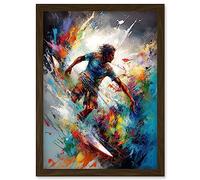 Artery8 Surfer Surfing on Rainbow Paint Splat Waves Artwork Framed Wall Art Print A4