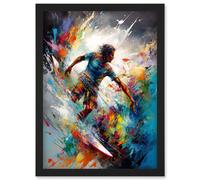 Artery8 Surfer Surfing on Rainbow Paint Splat Waves Artwork Framed Wall Art Print A4