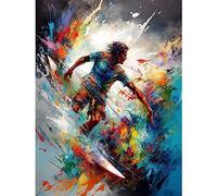 Artery8 Surfer Surfing on Rainbow Paint Splat Waves Extra Large XL Wall Art Poster Print