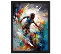 Artery8 Surfer Surfing on Rainbow Paint Splat Waves Artwork Framed Wall Art Print A4 in Black Artery8 Black