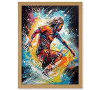 Artery8 Surfer Surfing on Splatter Paint Crashing Waves Artwork Framed A3 Wall Art Print
