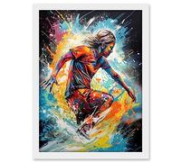 Artery8 Surfer Surfing on Splatter Paint Crashing Waves Artwork Framed A3 Wall Art Print