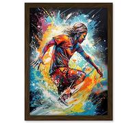 Artery8 Surfer Surfing on Splatter Paint Crashing Waves Artwork Framed A3 Wall Art Print