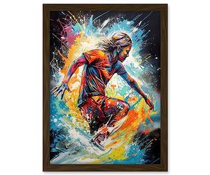 Artery8 Surfer Surfing on Splatter Paint Crashing Waves Artwork Framed A3 Wall Art Print