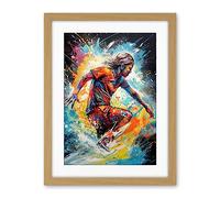 Artery8 Surfer Surfing on Splatter Paint Crashing Waves Artwork Framed Wall Art Print 18X24 Inch