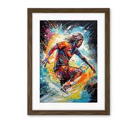 Artery8 Surfer Surfing on Splatter Paint Crashing Waves Artwork Framed Wall Art Print 18X24 Inch
