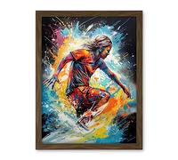 Artery8 Surfer Surfing on Splatter Paint Crashing Waves Artwork Framed Wall Art Print 18X24 Inch