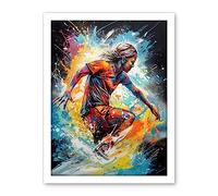 Artery8 Surfer Surfing on Splatter Paint Crashing Waves Artwork Framed Wall Art Print 18X24 Inch