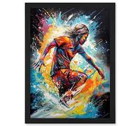 Artery8 Surfer Surfing on Splatter Paint Crashing Waves Artwork Framed Wall Art Print A4
