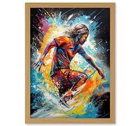 Artery8 Surfer Surfing on Splatter Paint Crashing Waves Artwork Framed Wall Art Print A4