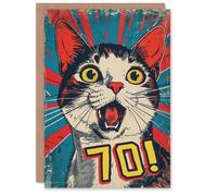 Artery8 Surprise Retro Style Seventy 70 Year Old Cat Lover Blank For Him Or Her Art Birthday Card