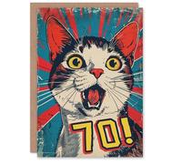 Artery8 Surprise Retro Style Seventy 70 Year Old Cat Lover Blank For Him Or Her Art Birthday Card