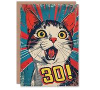 Artery8 Surprise Retro Style Thirty 30 Year Old Cat Lover Blank For Him Or Her Art Birthday Card