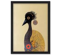 Artery8 Surreal Abstract Ostrich Emu Klimt Style Painting Artwork Framed Wall Art Print A4 in Black Artery8 Black