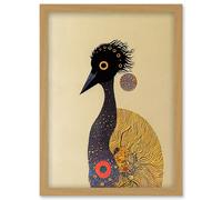 Artery8 Surreal Abstract Ostrich Emu Klimt Style Painting Artwork Framed Wall Art Print A4 in Light Oak Artery8 Light Oak