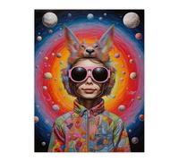Artery8 Surreal Abstract Portrait Big Bold Bright Fun Portrait Animal Hat Outer Space Quirky Extra Large XL Unframed Wall Art Poster Print Artery8 Multicolor W24" x H32"