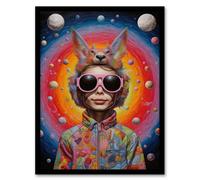 Artery8 Wall Art Print Surreal Abstract Portrait Big Bold Bright Fun Portrait Animal Hat Outer Space Quirky Art Framed in Black | Size: A4 Artery8 Black A4