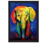 Artery8 Surreal Baby Elephant Colourful Abstract Bright Artwork Framed Wall Art Print A4 in Black Artery8 Black