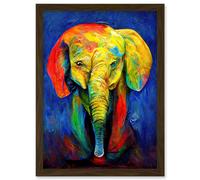 Artery8 Surreal Baby Elephant Colourful Abstract Bright Artwork Framed Wall Art Print A4 in Brown Artery8 Brown