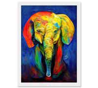 Artery8 Surreal Baby Elephant Colourful Abstract Bright Artwork Framed Wall Art Print A4 in White Artery8 White