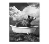 Artery8 Surreal Bear in Bathtub Black White Bath Time Wall Art Print in Grey | Size: W12" x H16" Artery8 Grey W12" x H16"