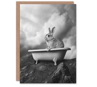 Artery8 Surreal Bunny Rabbit Hare in Bathtub Black White Greeting Card in Grey Artery8 Grey