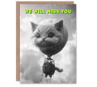 Artery8 Surreal Cat Lover Air Balloon Travel Black White Miss You Card in Grey Artery8 Grey