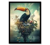 Artery8 Surreal Fantasy Toucan Bird Nature Retreat Living Room Artwork Framed Wall Art Print A4