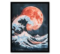 Artery8 Surreal Great Wave Blood Moon Sea Storm Painting Living Room Artwork Framed Wall Art Print 18X24 Inch