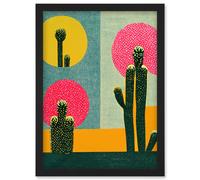 Wee Blue Coo Surreal Pop Art Cholla Desert Cactus Artwork Framed Wall Art Print A4