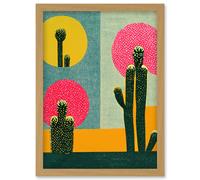 Artery8 Surreal Pop Art Cholla Desert Cactus Artwork Framed Wall Art Print A4 in Light Oak Artery8 Light Oak