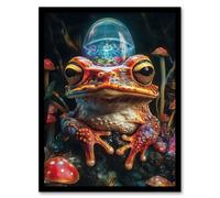Artery8 Surreal Toad Mushrooms Trippy Psychedelic Art Framed Art Print | Size: W12" x H16" Artery8 Multicolor W12" x H16"