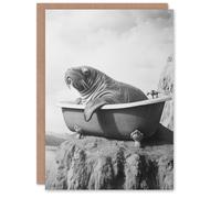 Artery8 Surreal Walrus in Bathtub Black White Coastal Birthday Greeting Card in Grey Artery8 Grey