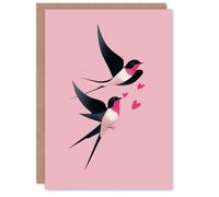 Artery8 Swallow Birds Love Dance Through Pink Sky Valentine's Day Card