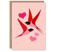 Artery8 Swallow Birds Pair Pink Red Romantic Modern Valentine's Day Card