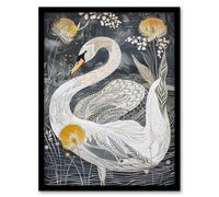 Artery8 Swan and Dandelion Flowers Line Pattern Painting Living Room Artwork Framed Wall Art Print A4