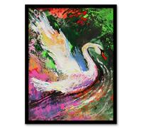 Swan Landing on Lake Colourful Painting Framed Art Print Artery8 Multi A4