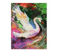 Artery8 Swan Landing on Lake Colourful Painting Living Room Extra Large XL Wall Art Poster Print