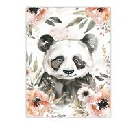Artery8 Sweet Panda Watercolour Portrait Wildflowers Cute Wall Art Print in Grey | Size: W12" x H16" Artery8 Grey W12" x H16"
