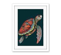 Artery8 Swimming Sea Turtle Modern Folk Art Illustration Artwork Framed Wall Art Print 18X24 Inch