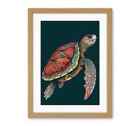 Artery8 Swimming Sea Turtle Modern Folk Art Illustration Artwork Framed Wall Art Print 18X24 Inch